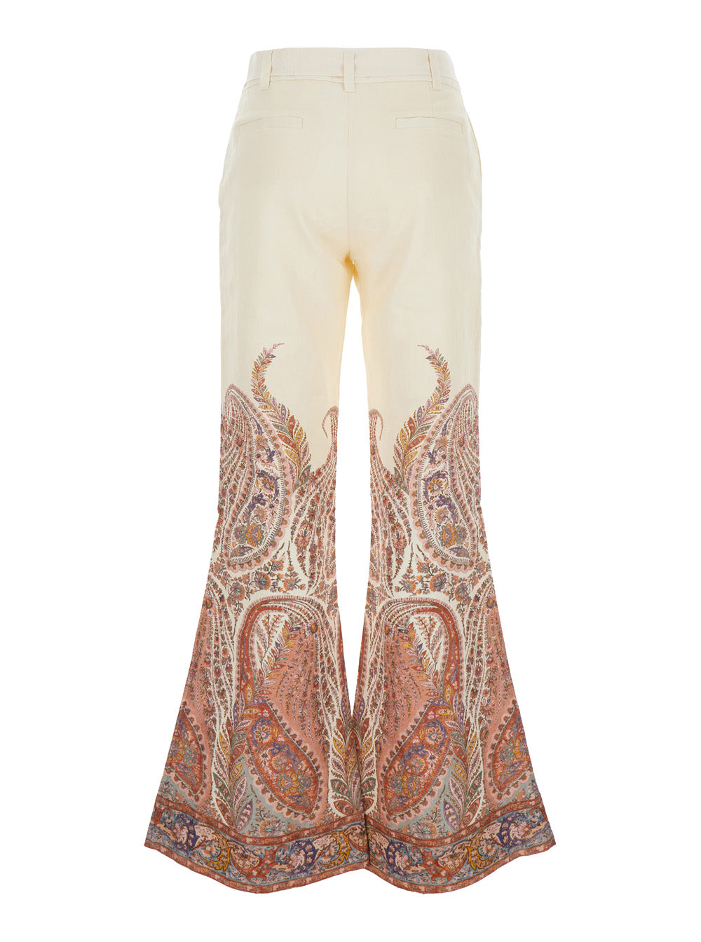 Rhiannon Multicolor Flared Pants with Drawstring Waist and Paisley Print in Cotton Woman Linen Trousers