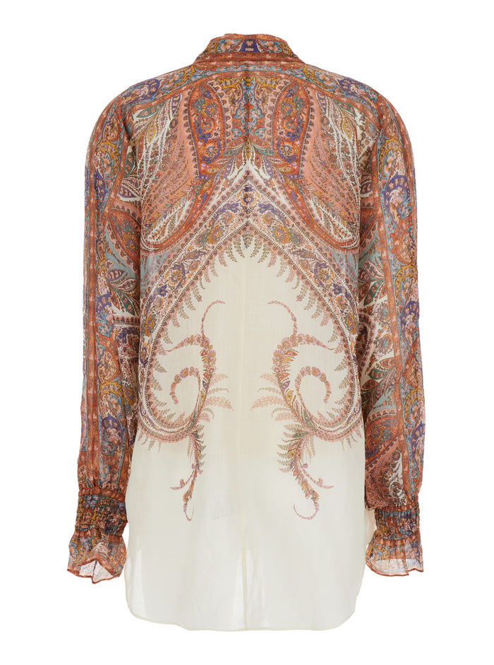 Rhiannon Multicolor Blouse With Tie Closure On The Front And Paisley Print Ramie Woman Shirts Blouses