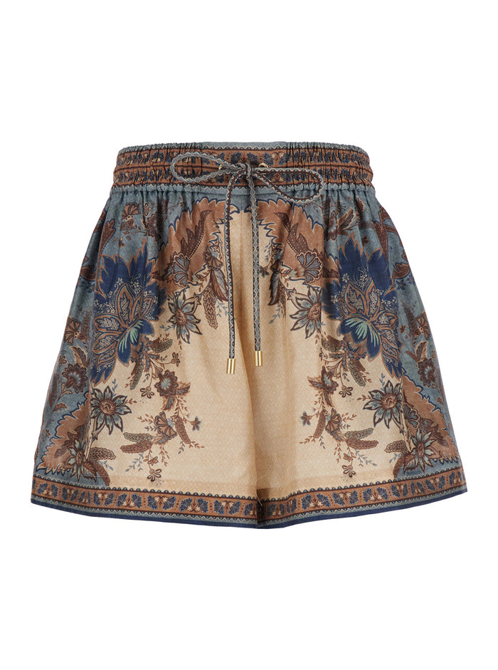 Ascension Multicolor Shorts With Elastic Drawstring And All-Over Print Silk Woman Bermuda