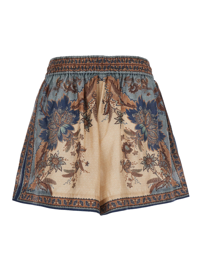 Ascension Multicolor Shorts With Elastic Drawstring And All-Over Print Silk Woman Bermuda