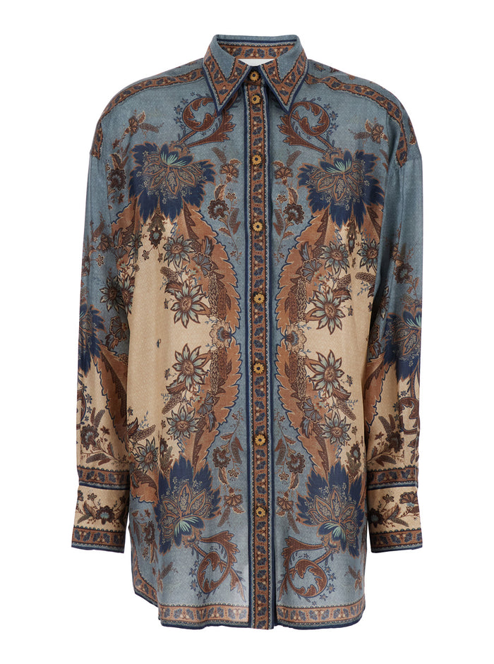 Ascension Multicolor Shirt With Classic Collar And All-Over Print Silk Woman Blouses