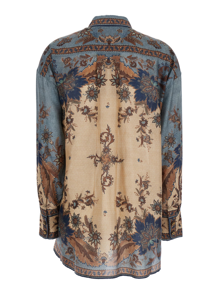 Ascension Multicolor Shirt With Classic Collar And All-Over Print Silk Woman Blouses
