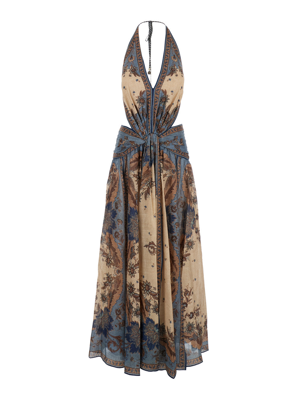 Ascension Multicolor Sleeveless Long Dress With Halterneck And All-Over Print Cotton Woman