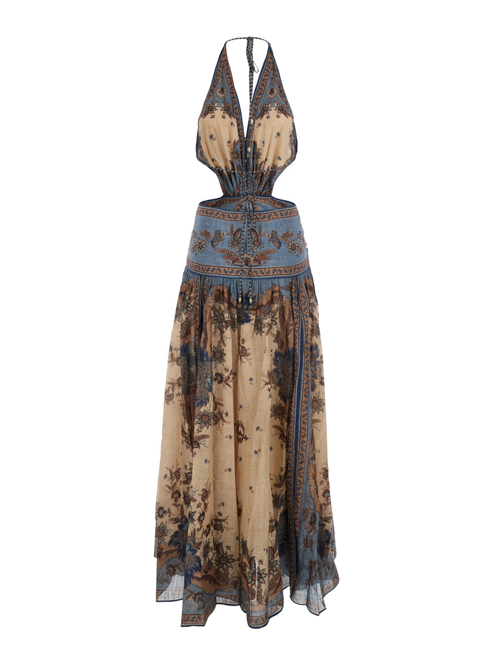 Ascension Multicolor Sleeveless Long Dress With Halterneck And All-Over Print Cotton Woman