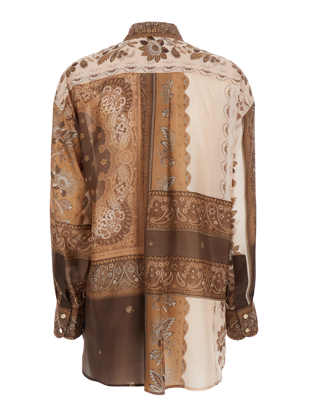 Lucky Brown Shirt With Classic Collar And All-Over Floral Print Silk Woman Blouses