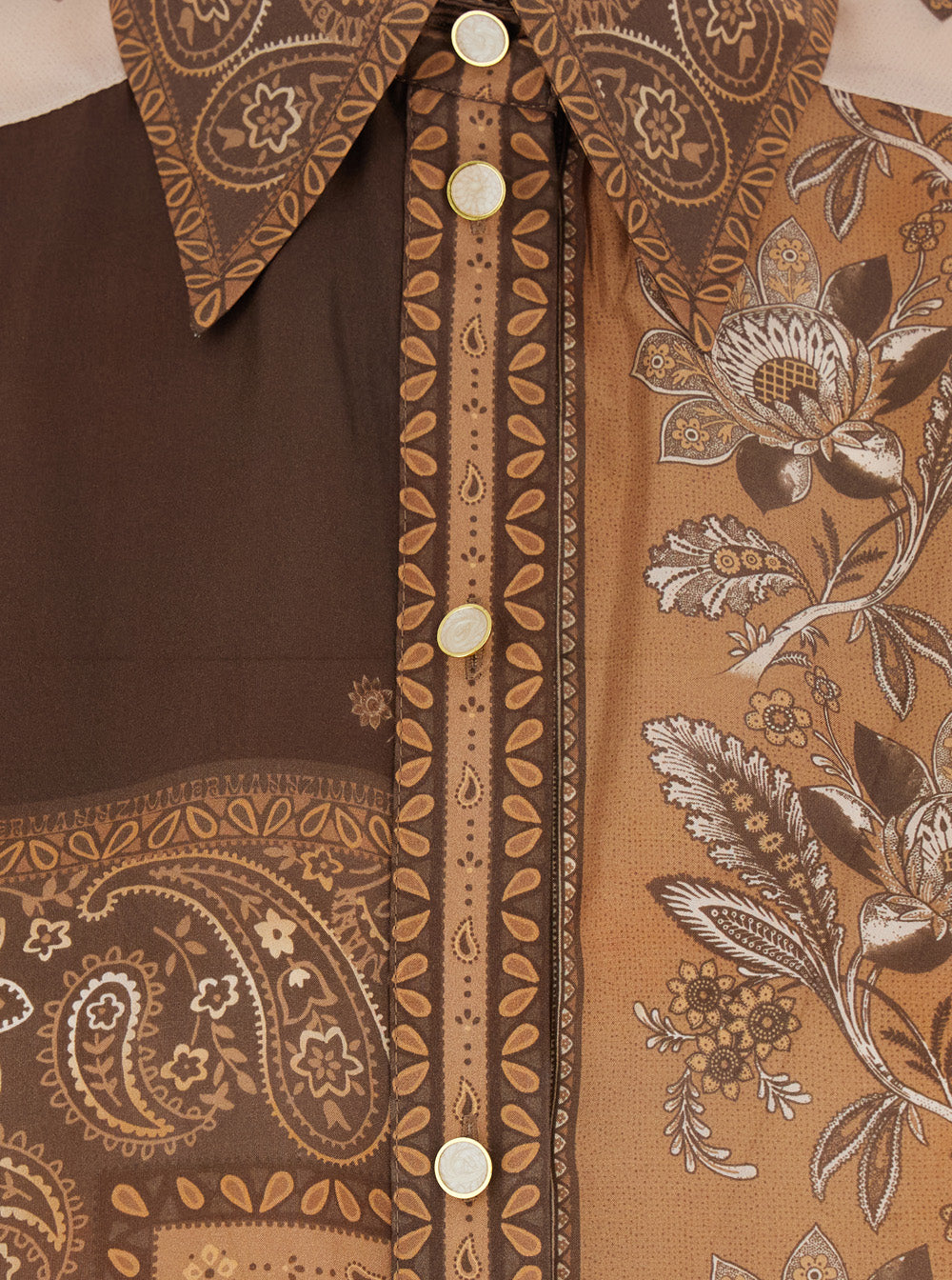 Lucky Brown Shirt With Classic Collar And All-Over Floral Print Silk Woman Blouses