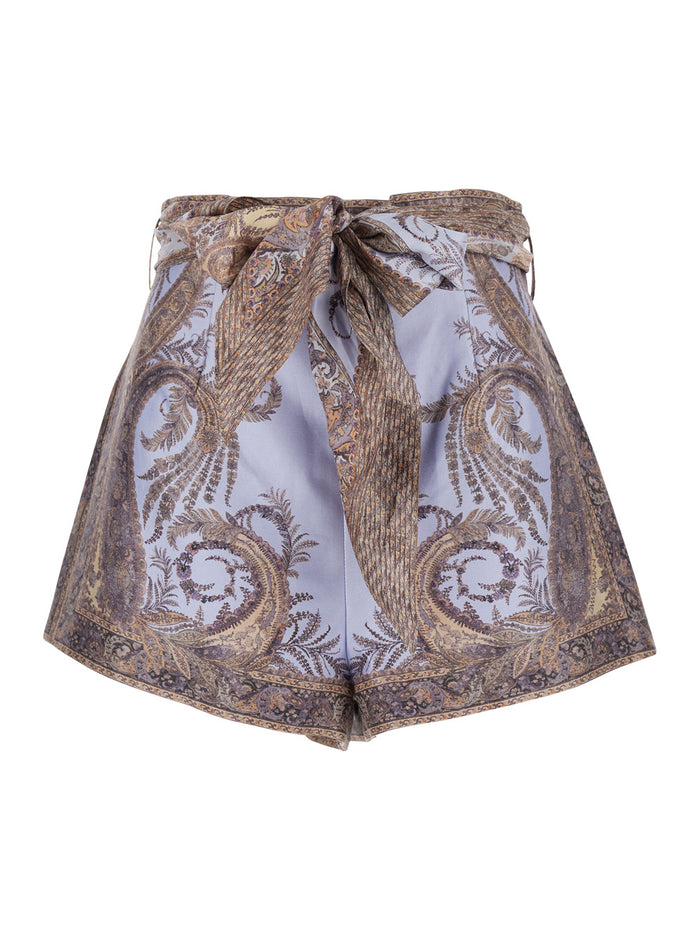 Multicolor Shorts with Belt and All-Over Paisley Print in Silk Cotton Woman Bermuda