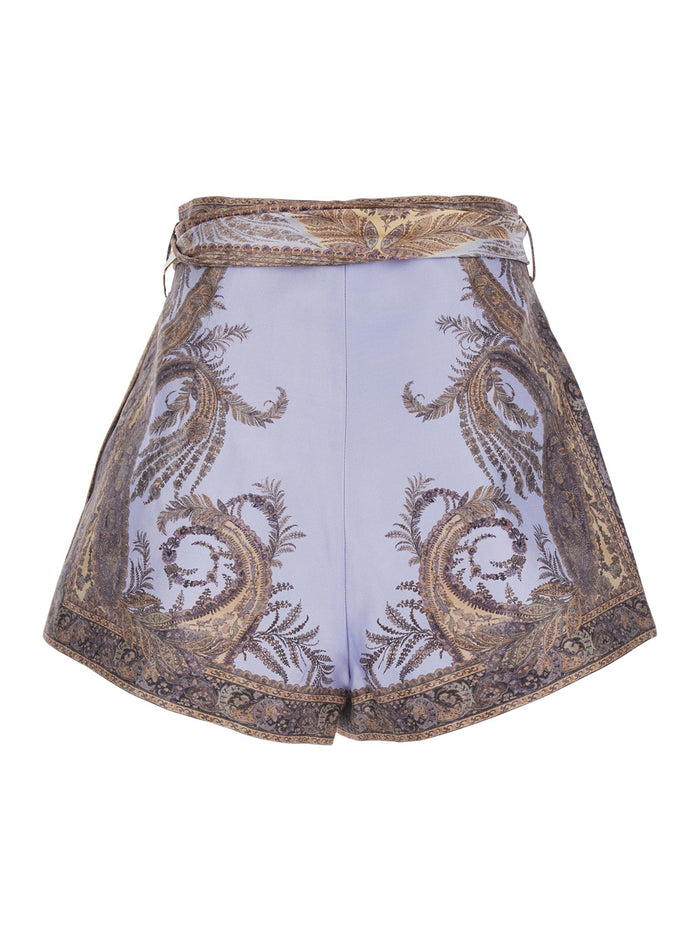 Multicolor Shorts with Belt and All-Over Paisley Print in Silk Cotton Woman Bermuda