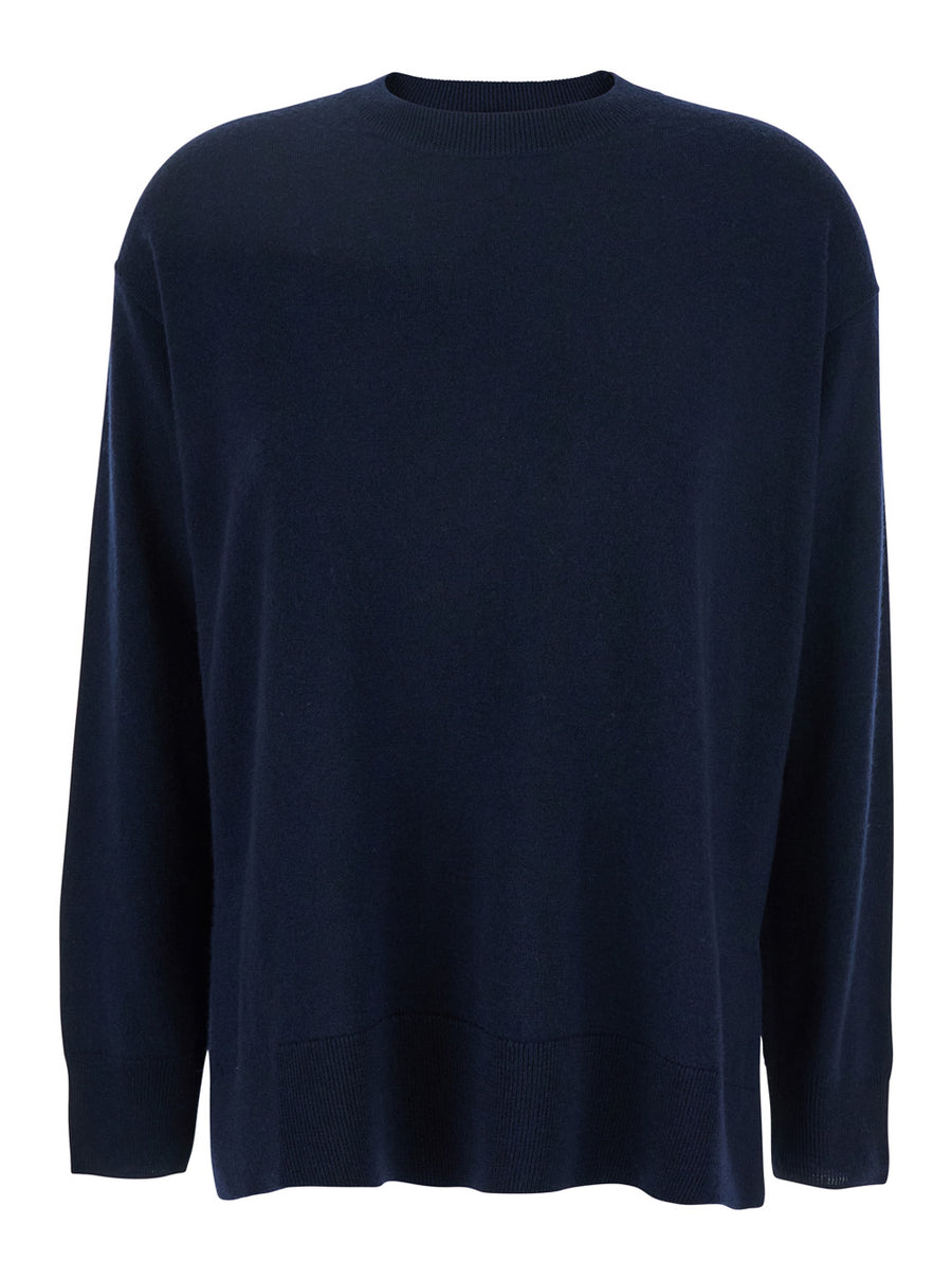 Blue Wool Sweater With Dropped Shoulders Tops