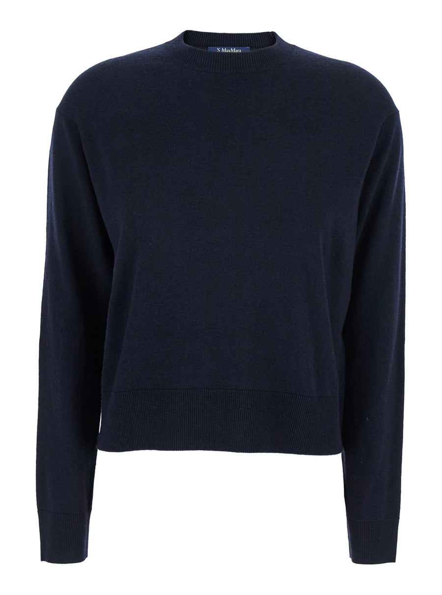 Blue Crewneck Sweater With Logo Patch Wool Tops