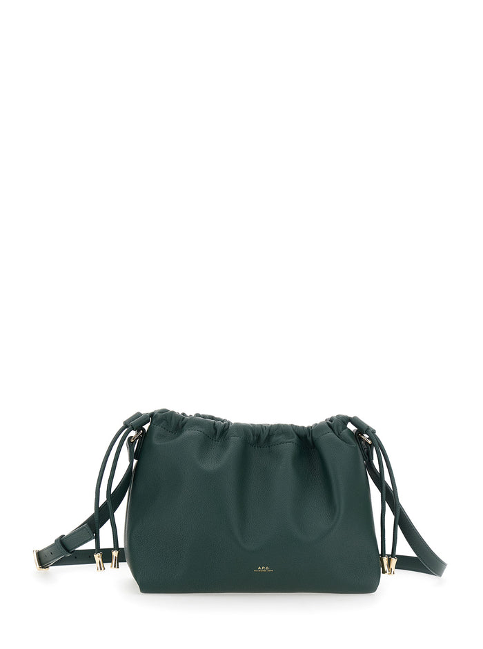 Ninon Green Crossbody Bag With Drawstring Closure And Embossed Logo Lettering On The Front Ecoleather Woman