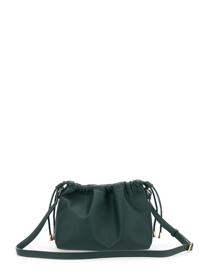 Ninon Green Crossbody Bag With Drawstring Closure And Embossed Logo Lettering On The Front Ecoleather Woman