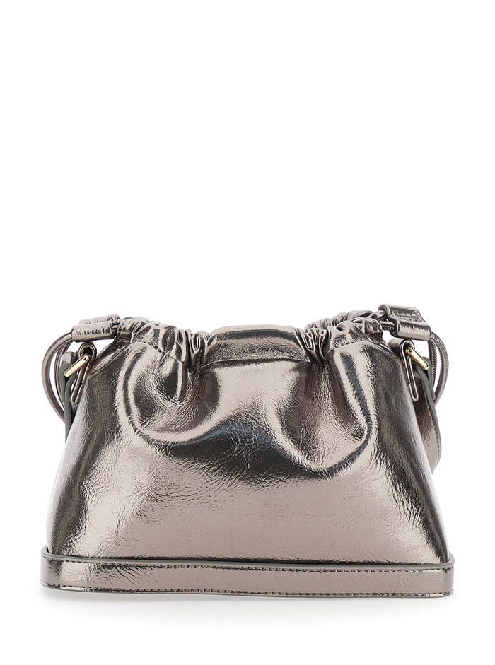 Metallic Shoulder Bag With Logo Lettering On The Front And Drawstring Closure Ecoleather Woman