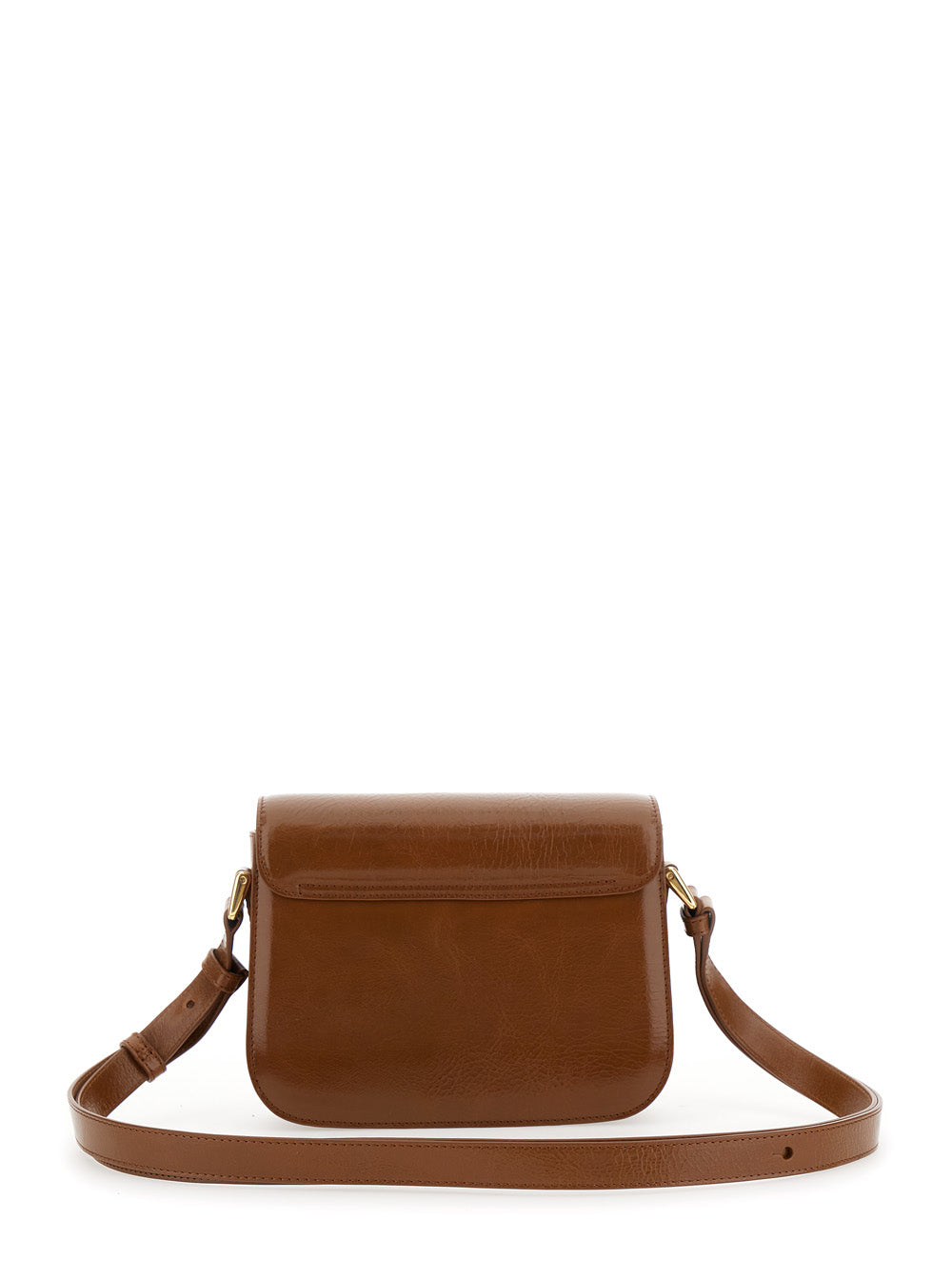 Grance Brown Small Crossbody Bag wirh Embossed Logo Lettering on the Front and Adjustable Shoulder Strap in Hammered Leather Woman Calf