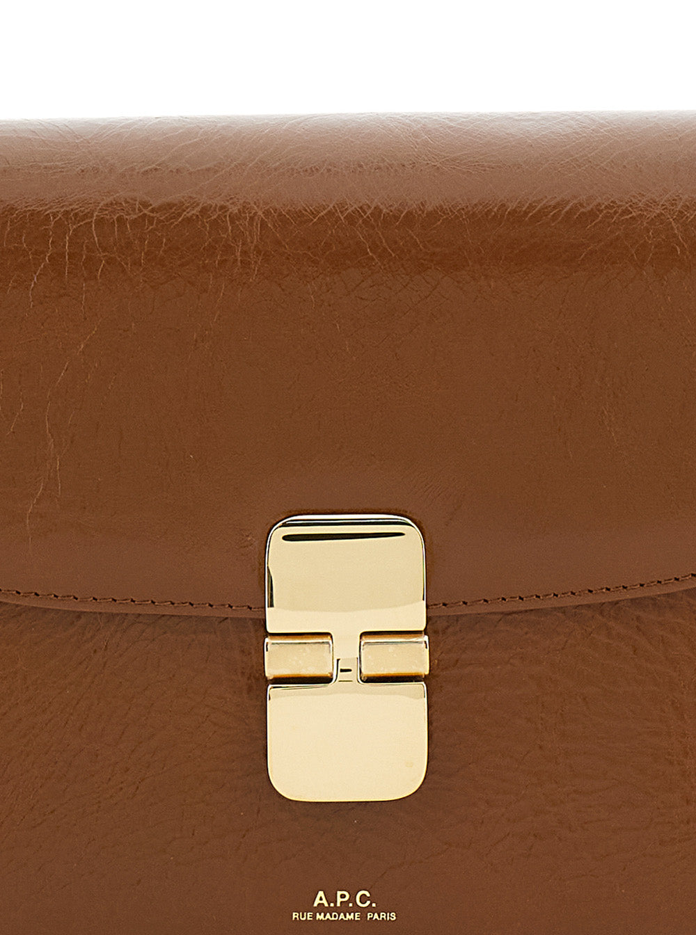 Grance Brown Small Crossbody Bag wirh Embossed Logo Lettering on the Front and Adjustable Shoulder Strap in Hammered Leather Woman Calf