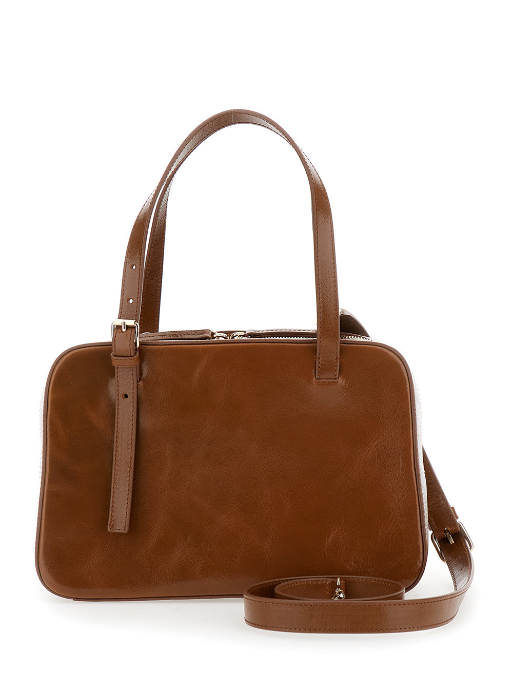 Virginie Brown Shoulder Bag With Removable Strap And Front Logo Leather Woman Calf