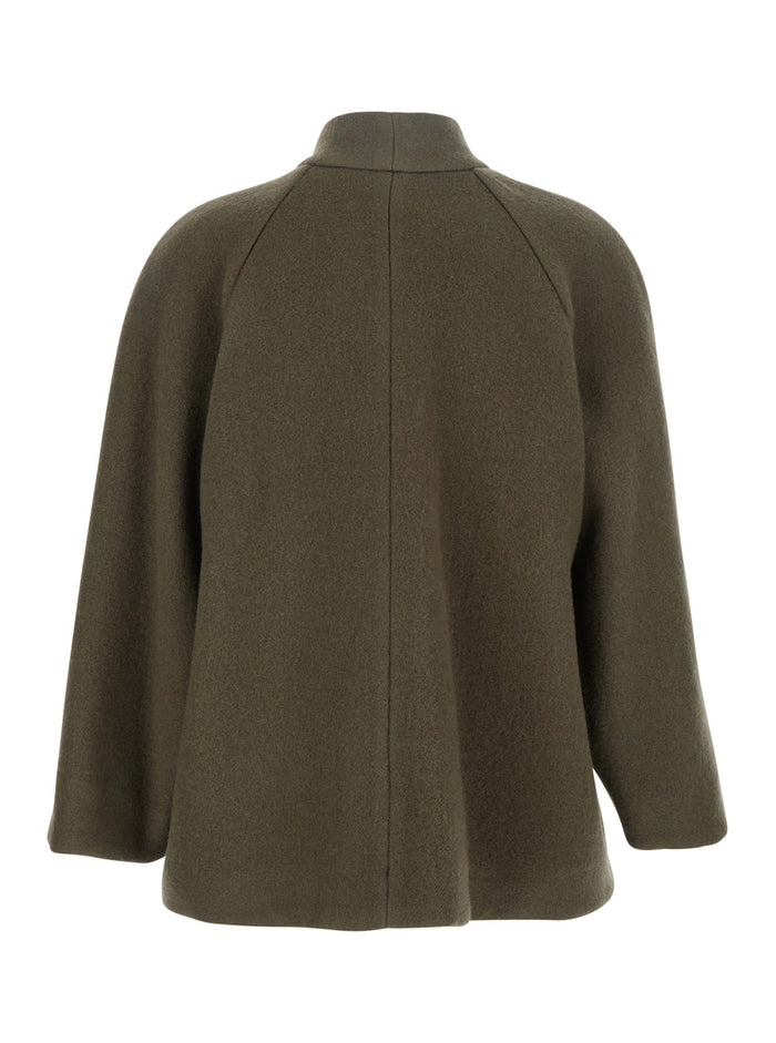 Hini Green Jacket With Shawl Collar And Front Belt Closure Wool Woman