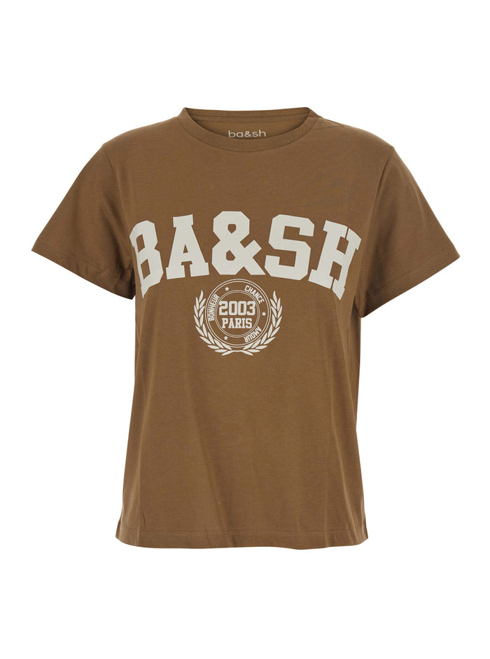 Ioni Brown Crewneck T-Shirt With Maxi Logo Print On The Front Cotton Woman Tshirts And Polo Shirts