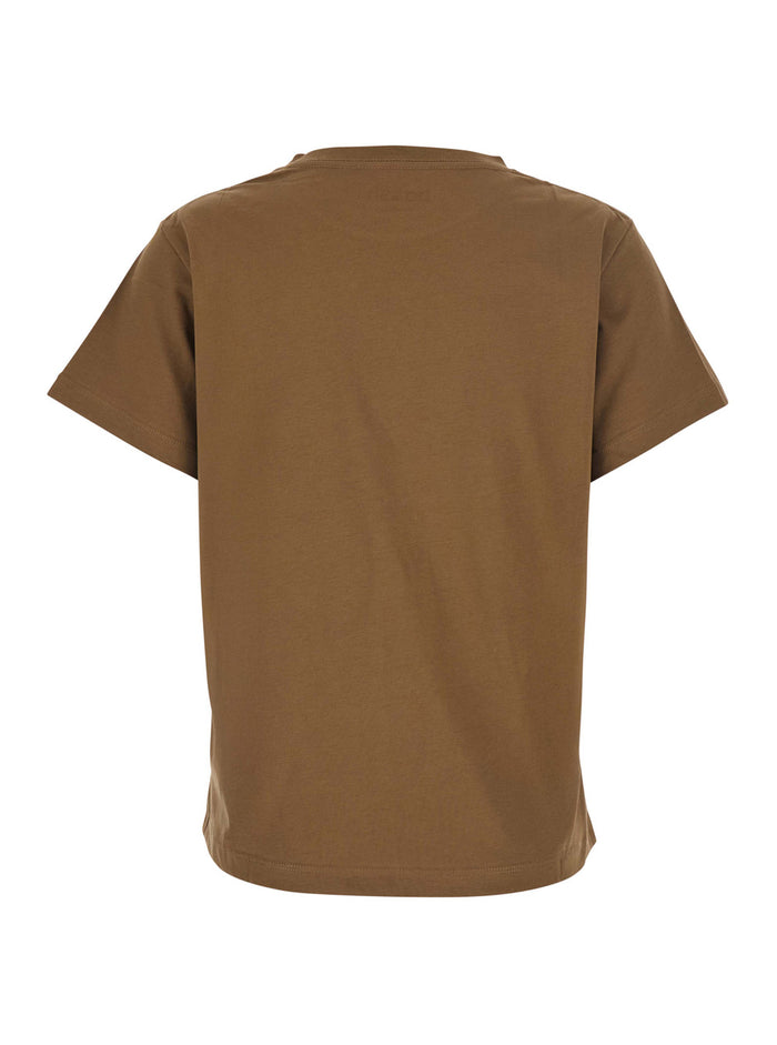 Ioni Brown Crewneck T-Shirt With Maxi Logo Print On The Front Cotton Woman Tshirts And Polo Shirts