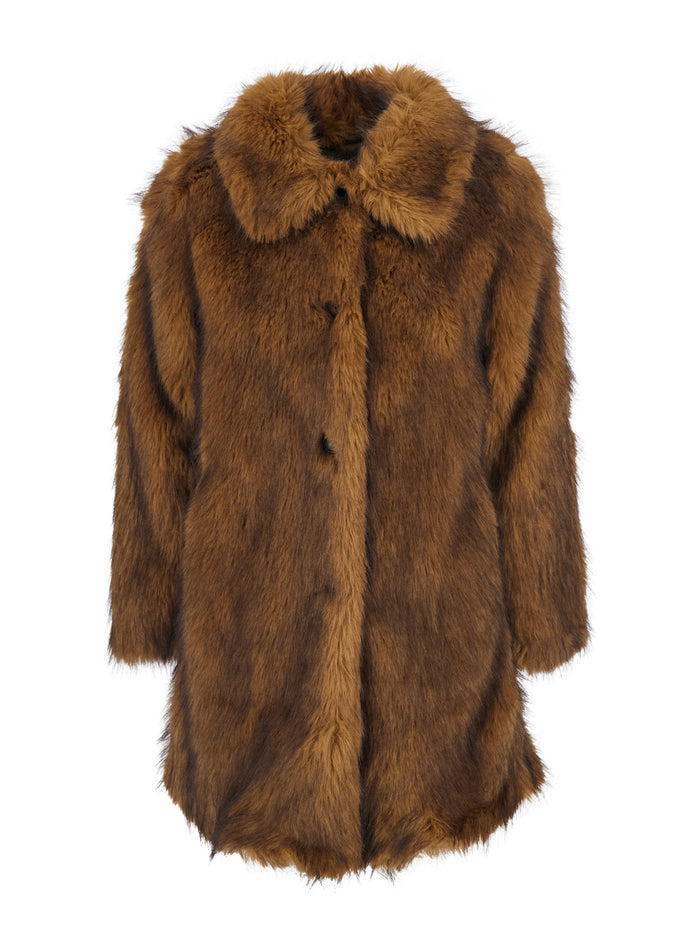 Lestor Brown Coat With Classic Collar Faux Fur Woman