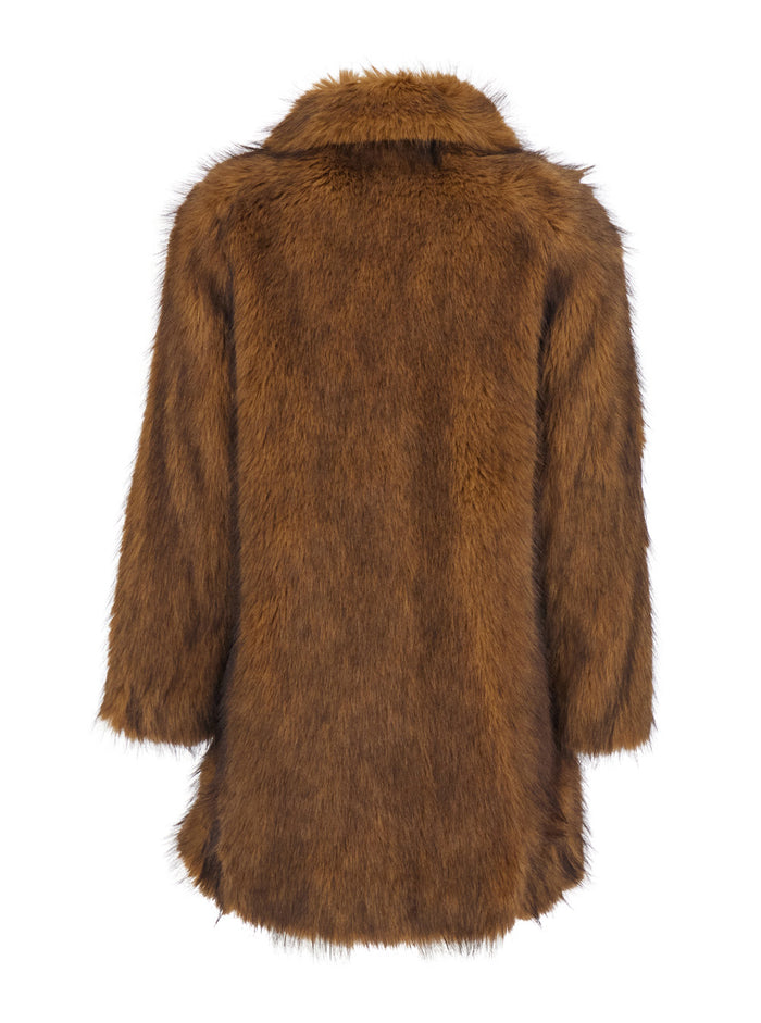 Lestor Brown Coat With Classic Collar Faux Fur Woman