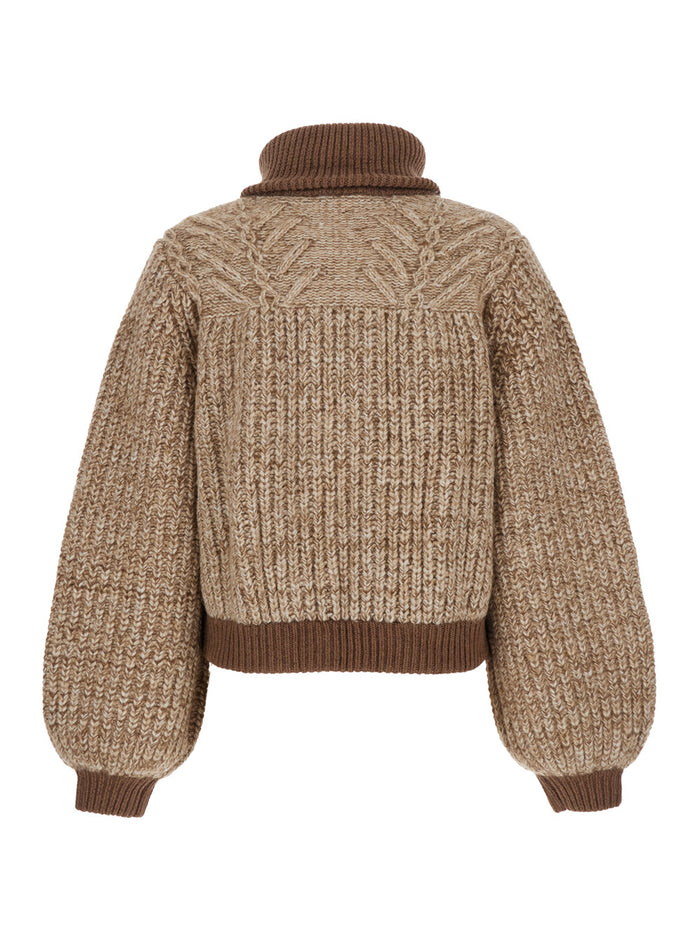 Rabel Brown Cardigan With High Neck And Woven Design Wool Blend Woman Polyamide Mohair Alpaca Jersey