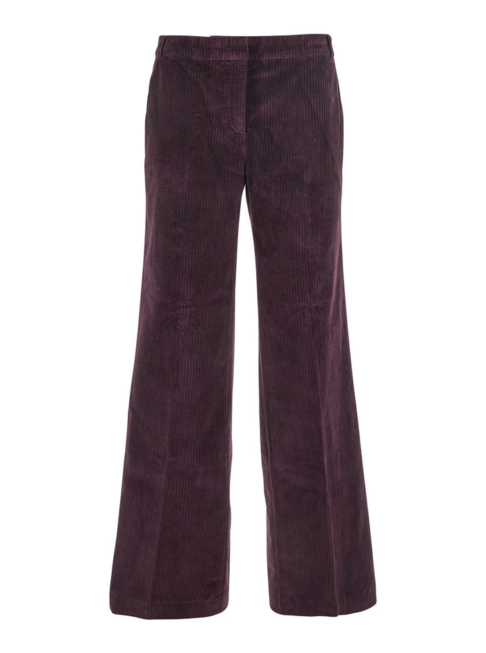 Violet Trousers With Belt Loops Velvet Woman