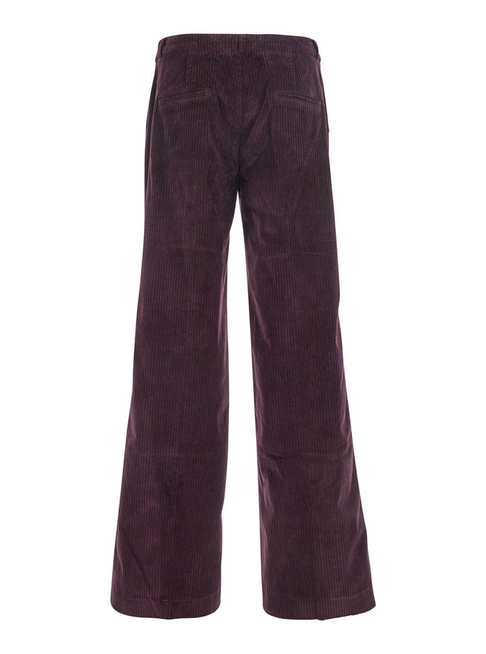 Violet Trousers With Belt Loops Velvet Woman