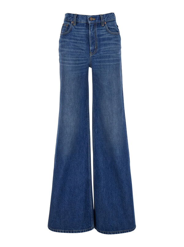 Blue High Waisted Wide Leg Jeans Cotton