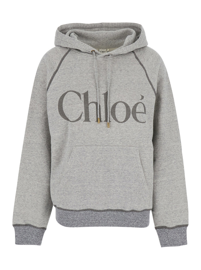 Grey Sweatshirt with Front Logo Lettering in Cotton Blend Woman Lyocell Tops