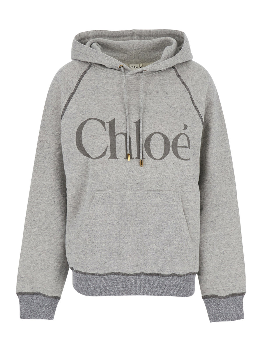 Grey Sweatshirt With Logo Lettering Cotton