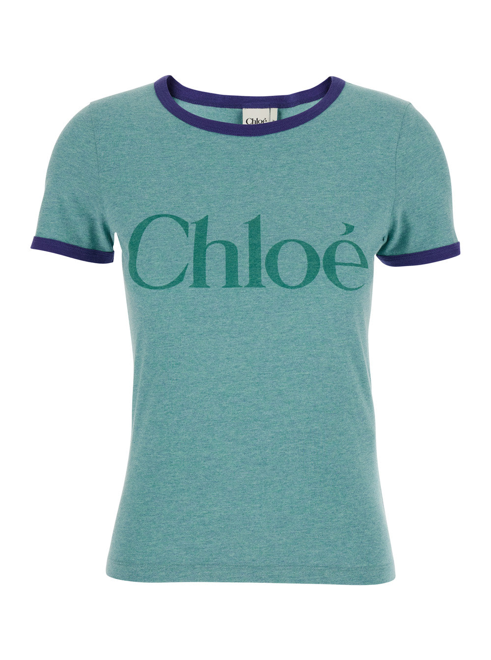 Green Crewneck T-Shirt with Logo Lettering Print on the Front in Cotton Woman Cotone Tshirts And Polo Shirts