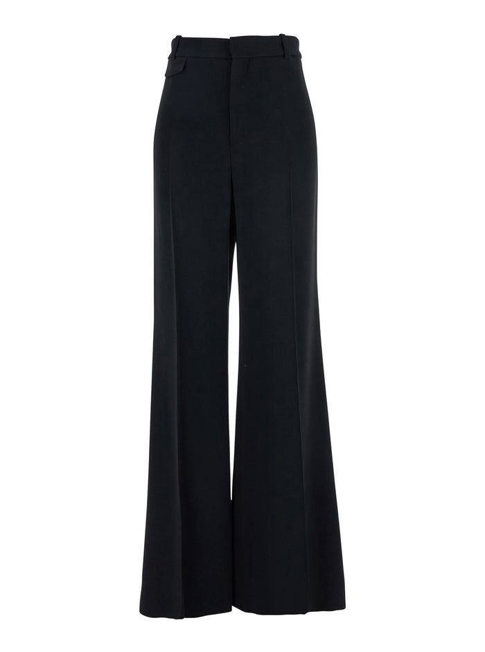 Black Pants with High Waist and Wide Leg in Viscose Blend Stretch Woman Acetate Elastane Trousers