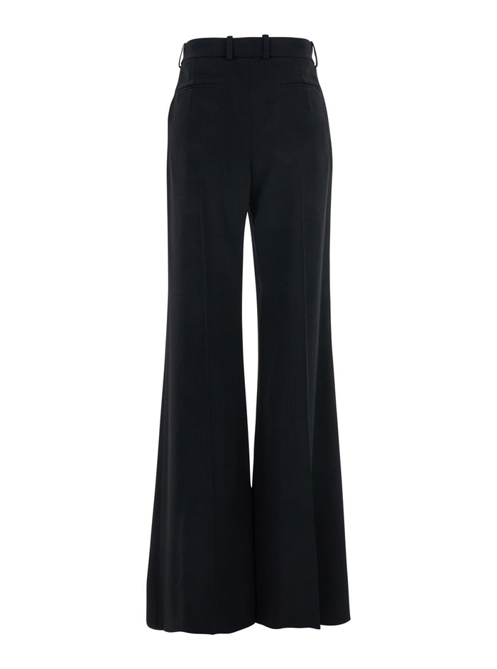 Black Pants with High Waist and Wide Leg in Viscose Blend Stretch Woman Acetate Elastane Trousers