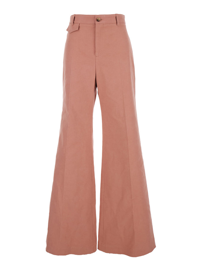 Pink Pants Wiht Belt Loops And Wide Leg In Cotton Woman Trousers