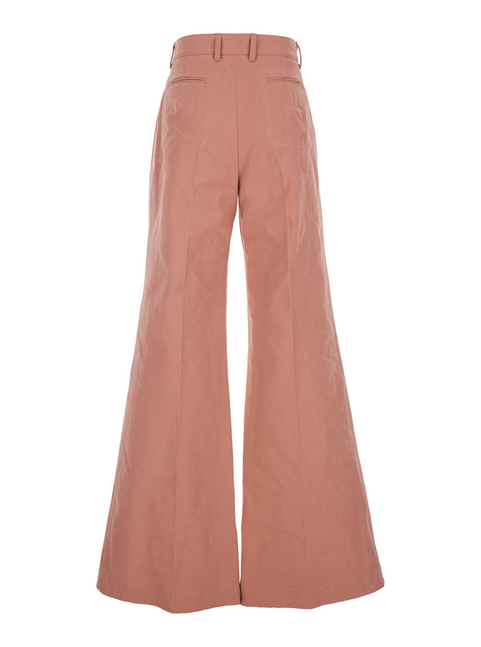 Pink Pants Wiht Belt Loops And Wide Leg In Cotton Woman Trousers