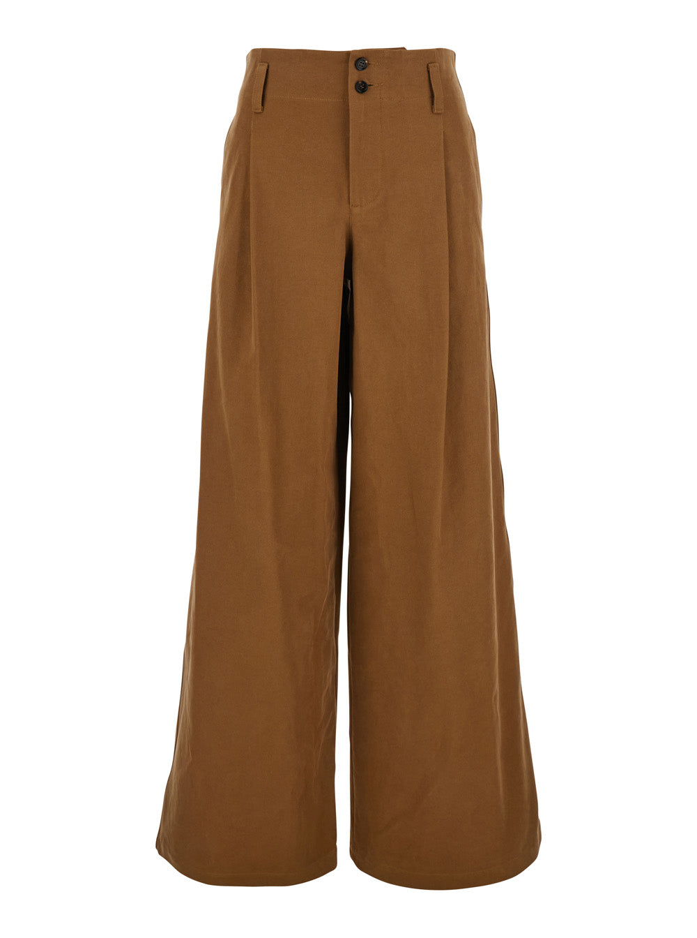 Brown Pants with Belt Loops and Wide Leg in Cotton Woman Trousers