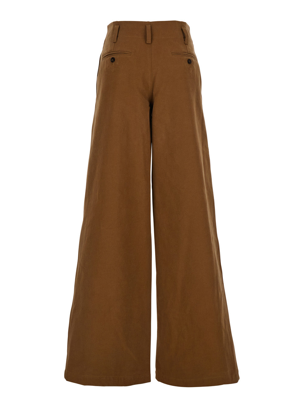 Brown Pants with Belt Loops and Wide Leg in Cotton Woman Trousers