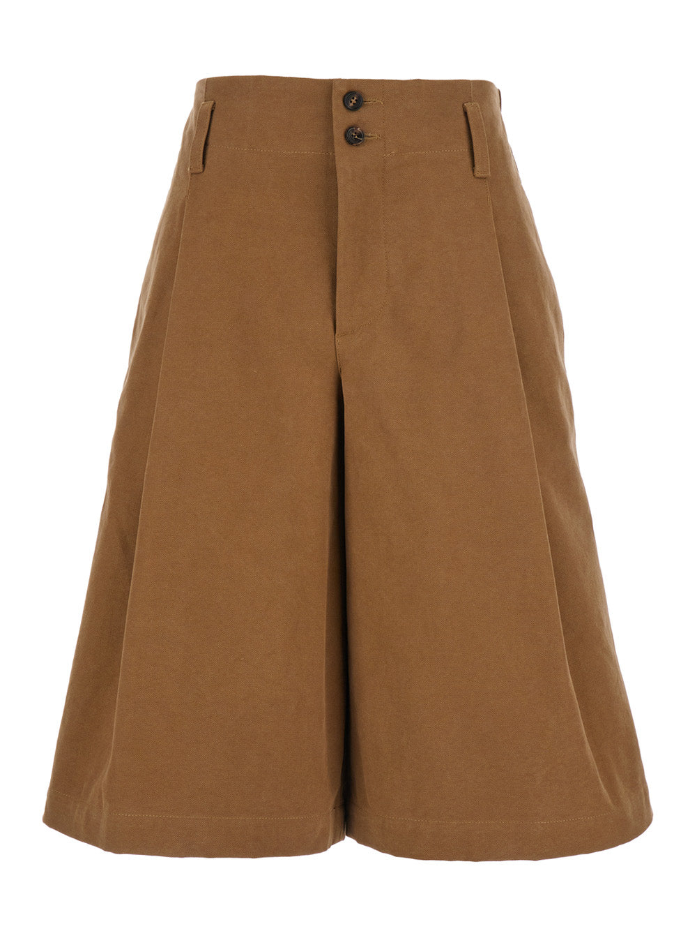 Brown Bermuda Pants with Belt Loops and Wide Leg in Cotton Woman Shorts