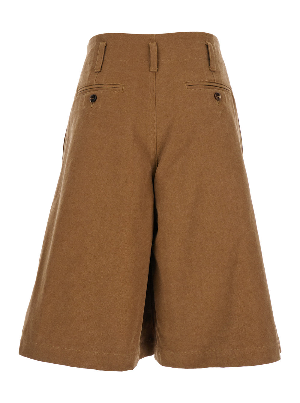 Brown Bermuda Pants with Belt Loops and Wide Leg in Cotton Woman Shorts