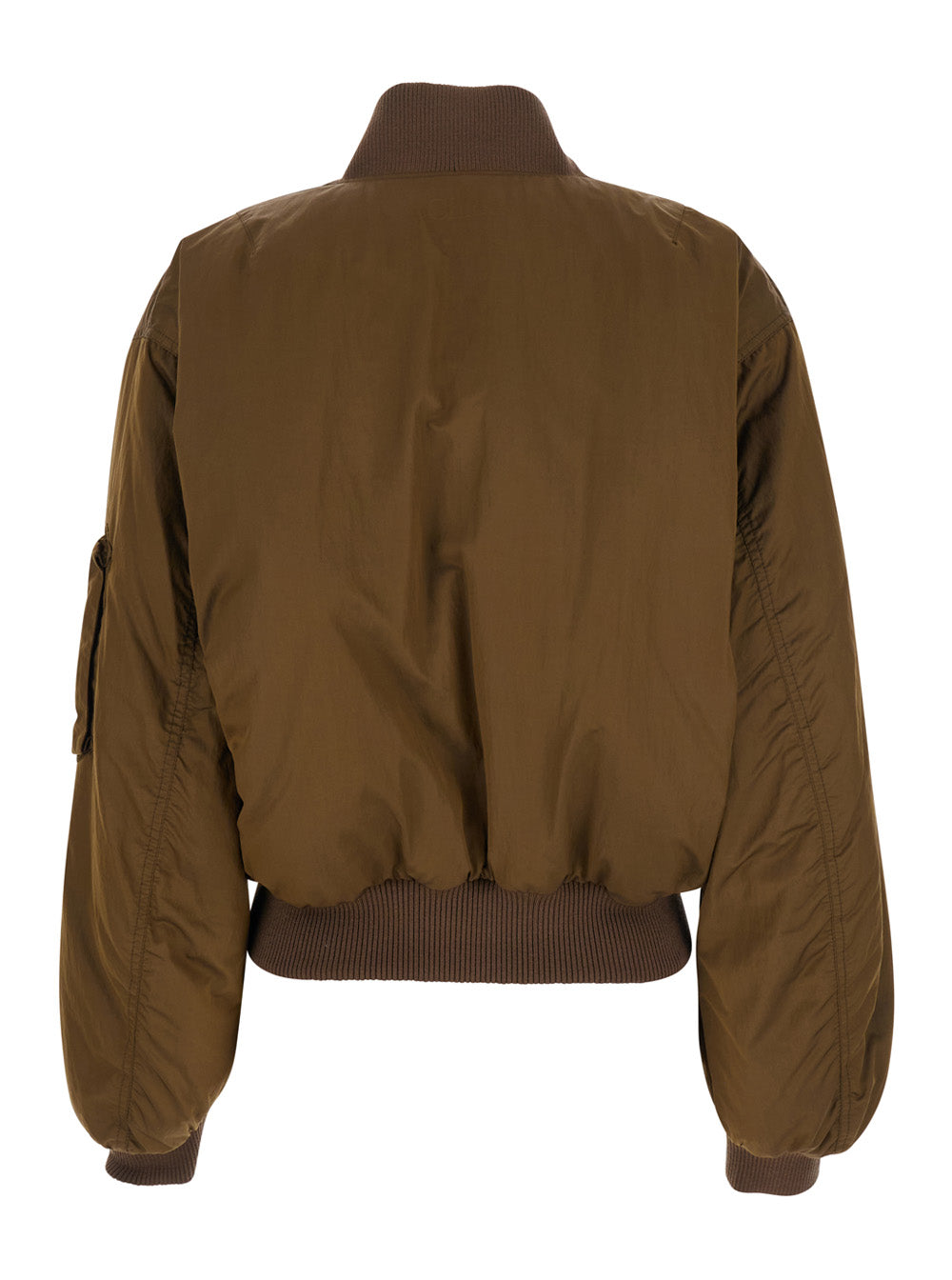 Brown Bomber Jacket with V Neck and Front Zip Closure in Tech Fabric Woman Polyester Polyamide Outerwear
