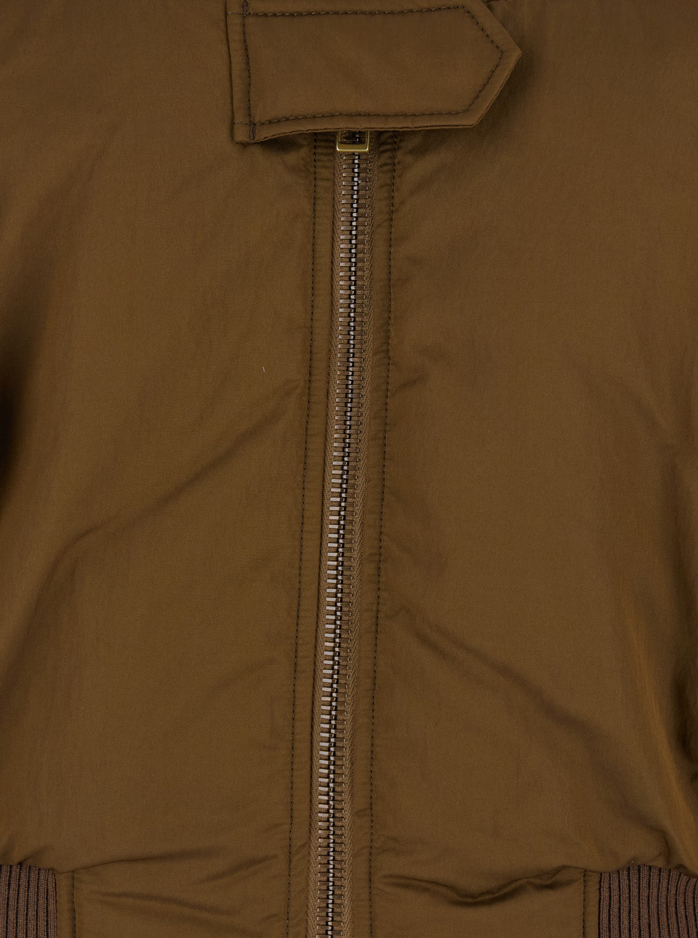 Brown Bomber Jacket with V Neck and Front Zip Closure in Tech Fabric Woman Polyester Polyamide Outerwear