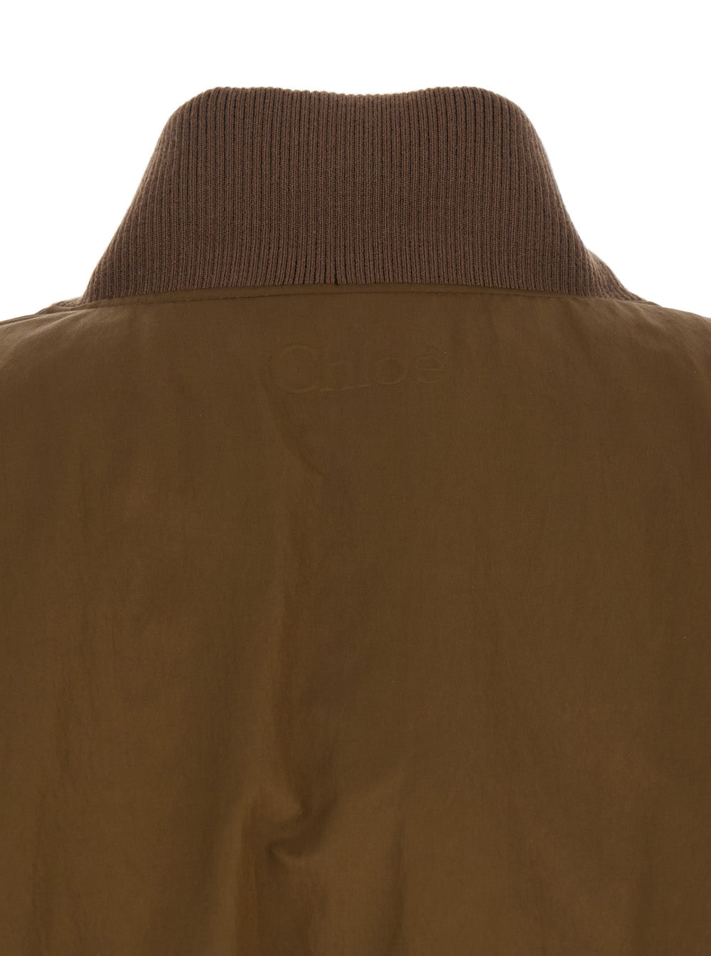 Brown Bomber Jacket with V Neck and Front Zip Closure in Tech Fabric Woman Polyester Polyamide Outerwear