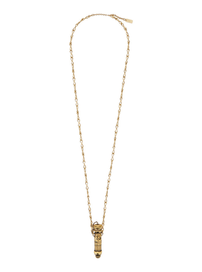 Gold Colored Chain Necklace with Pendant in Metal Woman Metallic Brass Necklaces
