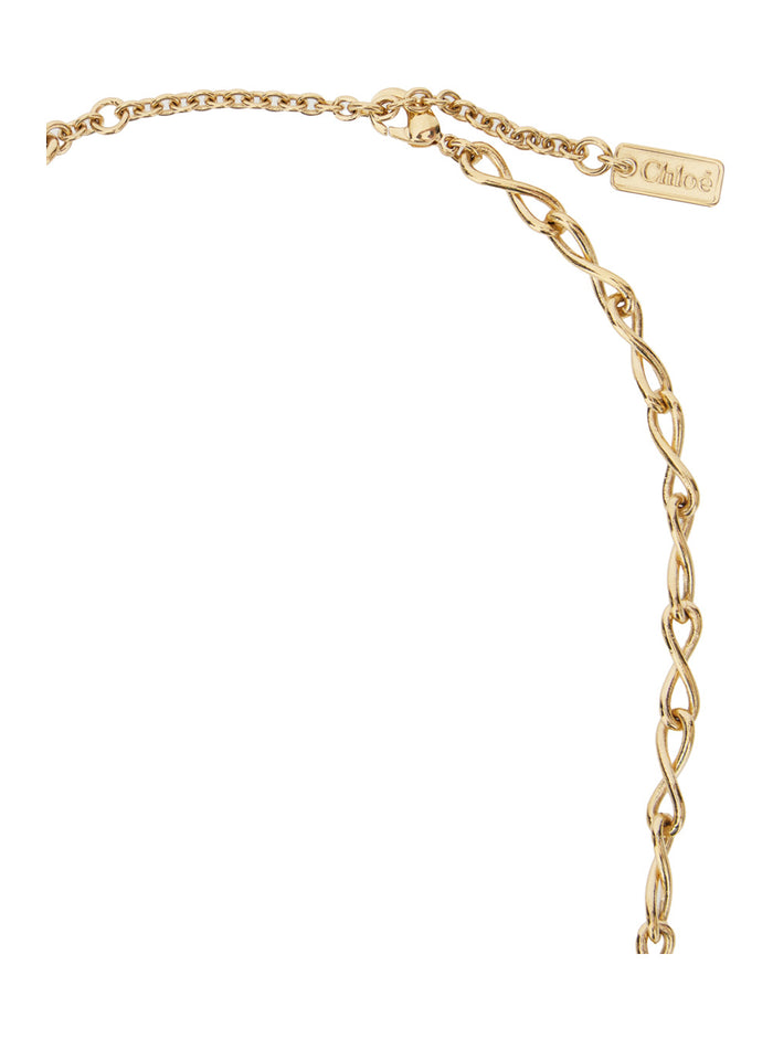 Gold Colored Chain Necklace with Pendant in Metal Woman Metallic Brass Necklaces