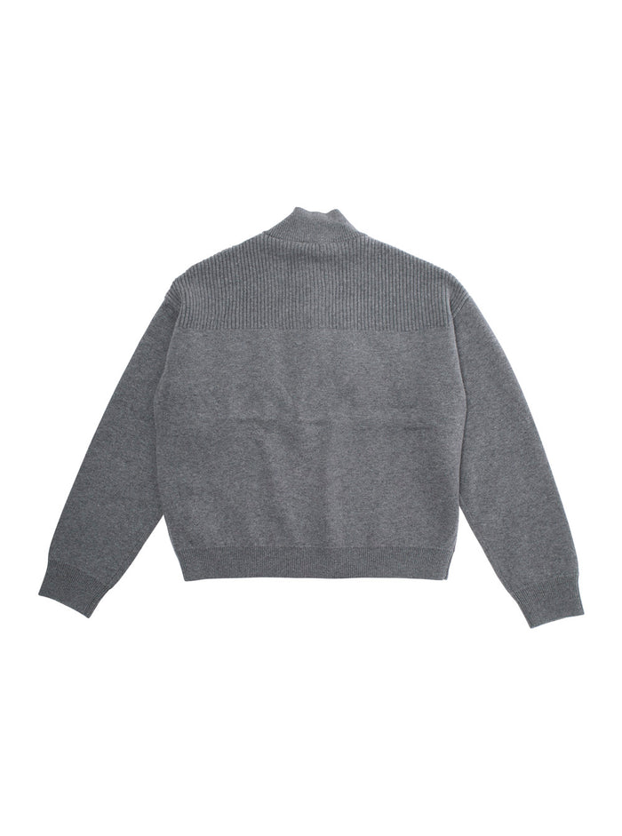 Grey Sweater With High Neck And Logo Lettering On The Front Cotton Blend Girl Jersey