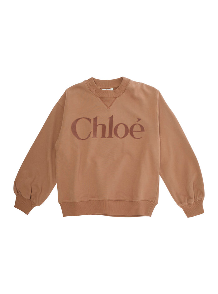 Beige Sweatshirt With Logo Lettering On The Front Cotton Girl Sweatshirts