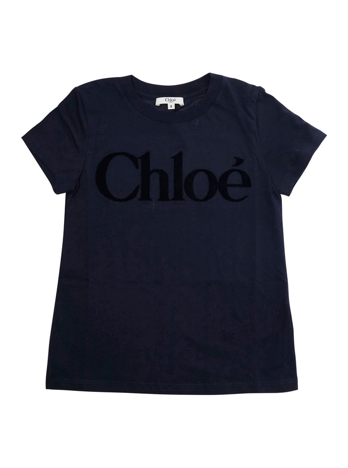Blue Crewneck T-Shirt With Logo Lettering On The Front Cotton Girl Blu Tshirts And Polo Shirts