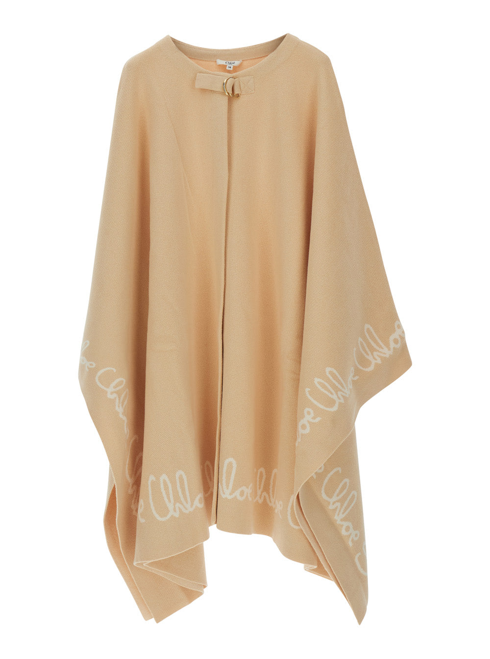 Beige Crew Neck Cape With Logo Lettering On The Edges Cotton Girl