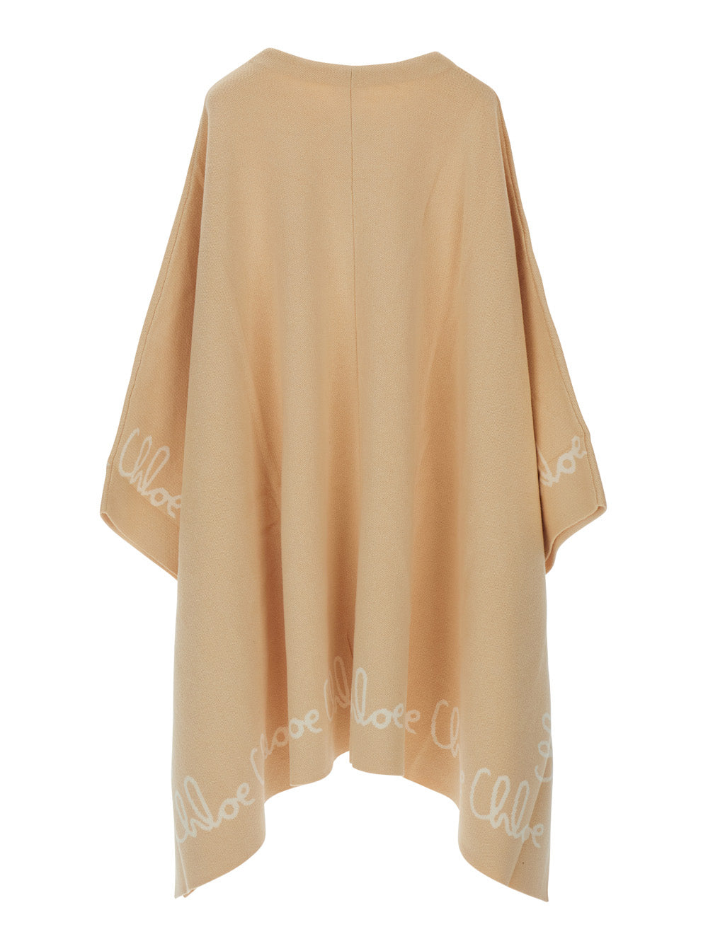 Beige Crew Neck Cape With Logo Lettering On The Edges Cotton Girl